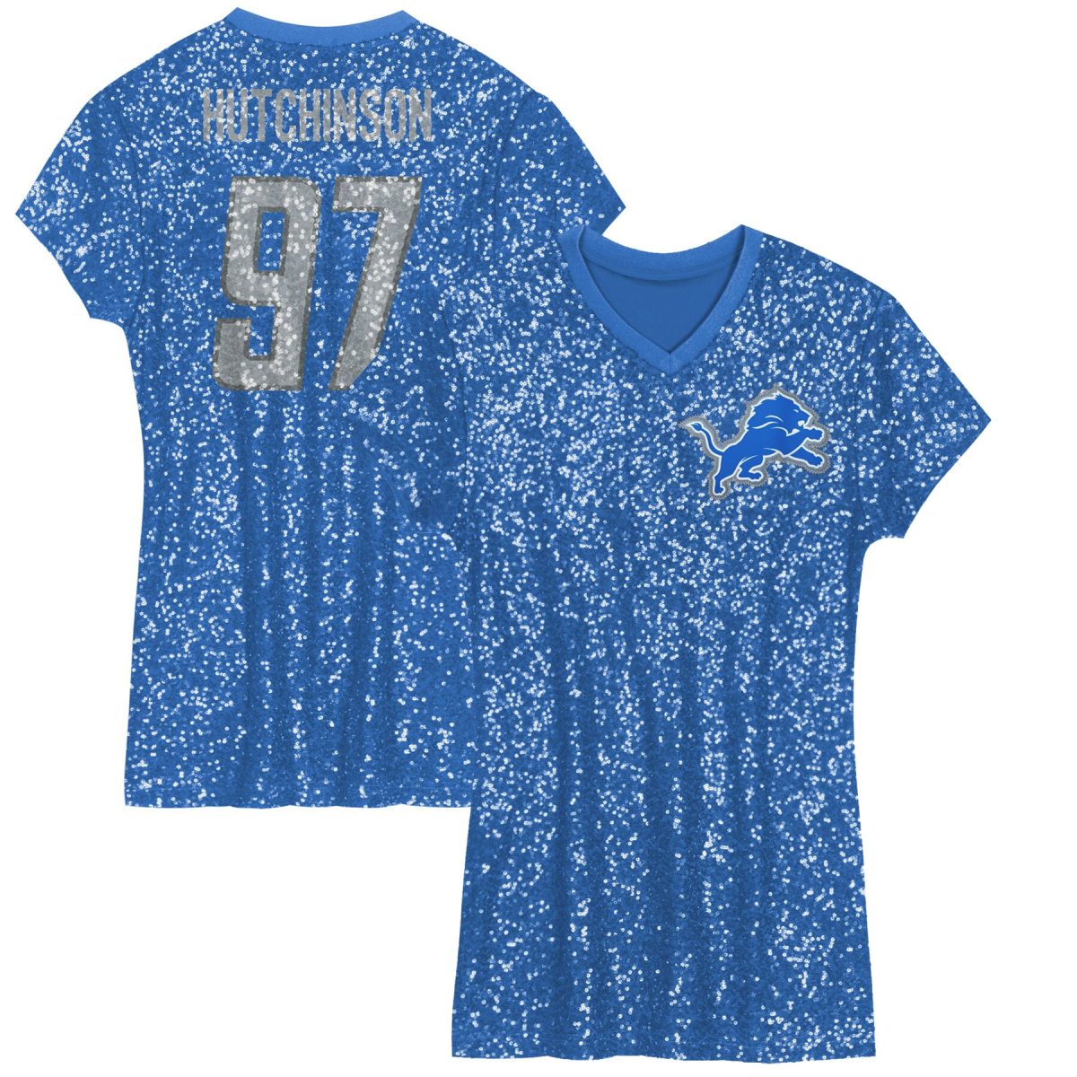 girls youth aidan hutchinson blue detroit lions sequin player name  number v-neck dress | Lions Shop | Detroit Lions NFL Jerseys & Caps Collection