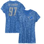 girls youth aidan hutchinson blue detroit lions sequin player name  number v-neck dress | Lions Shop | Detroit Lions NFL Jerseys & Caps Collection
