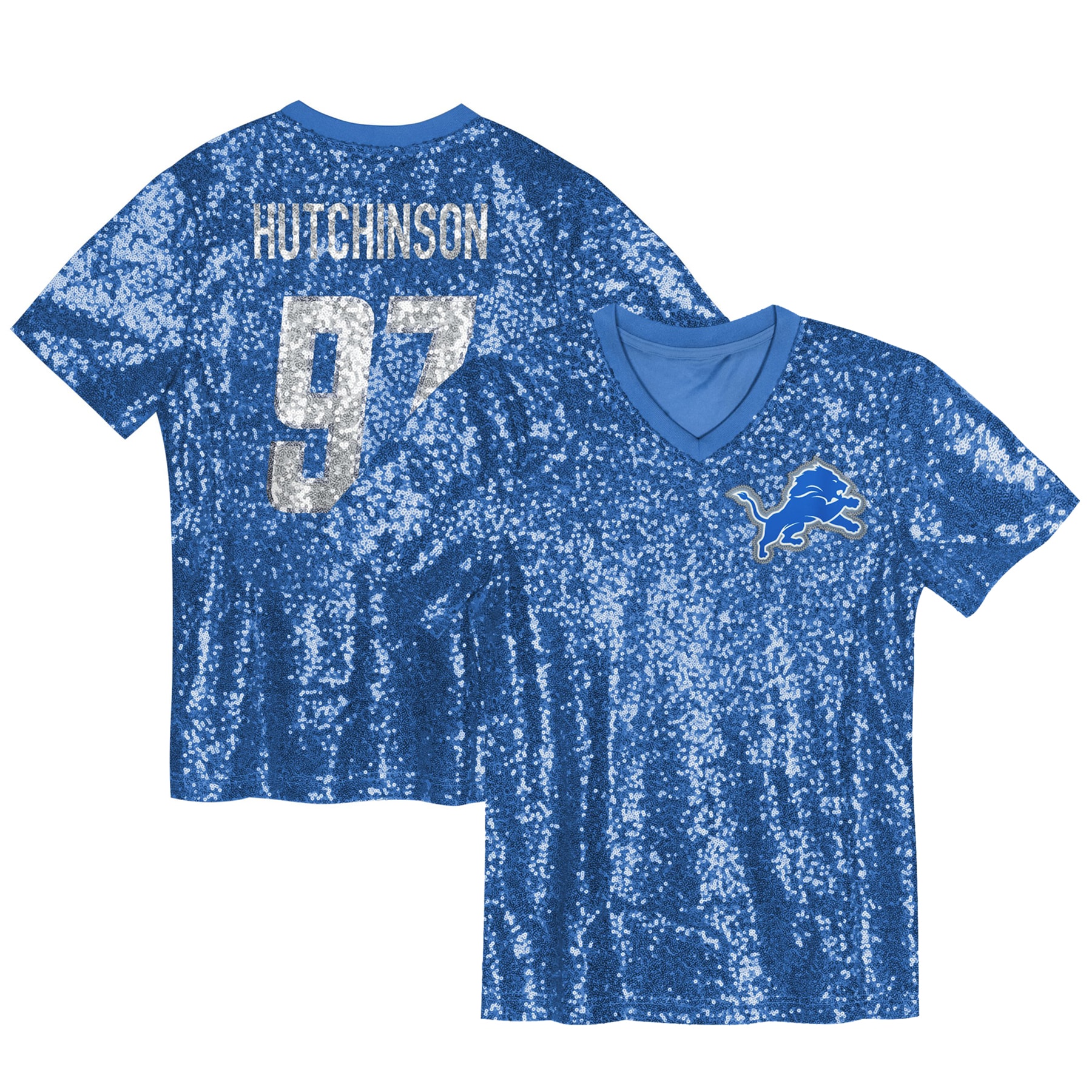 girls youth aidan hutchinson blue detroit lions sequin v-neck fashion jersey | Lions Shop | Detroit Lions NFL Jerseys & Caps Collection