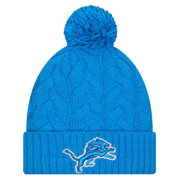 girls youth new era blue detroit lions cabled cuffed knit hat with pom | Lions Shop | Detroit Lions NFL Jerseys & Caps Collection