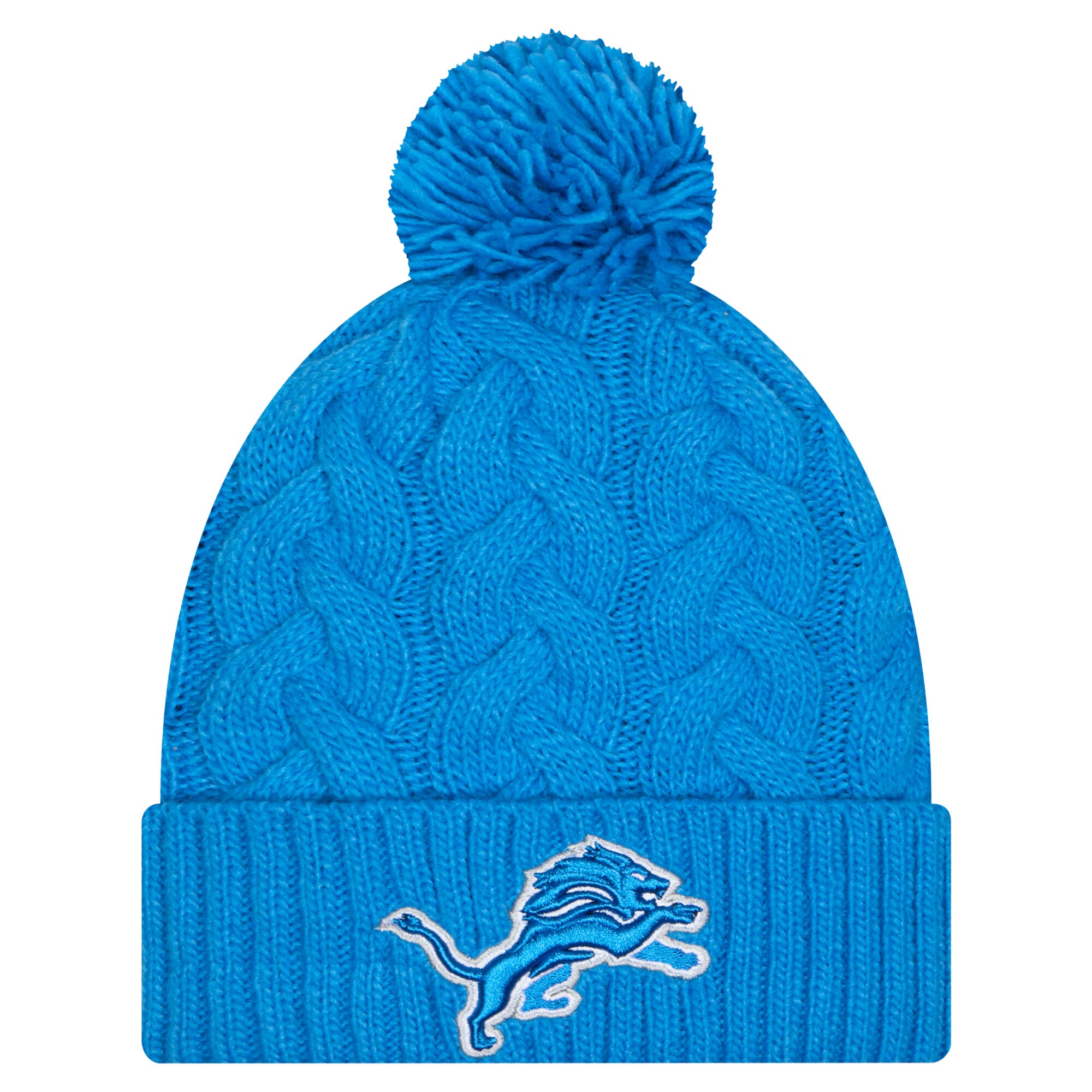 girls youth new era blue detroit lions cabled cuffed knit hat with pom | Lions Shop | Detroit Lions NFL Jerseys & Caps Collection