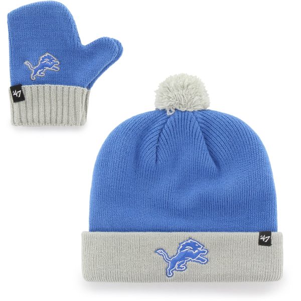 infant 47 bluegray detroit lions bam bam cuffed knit hat with pom and mittens set | Lions Shop | Detroit Lions NFL Jerseys & Caps Collection