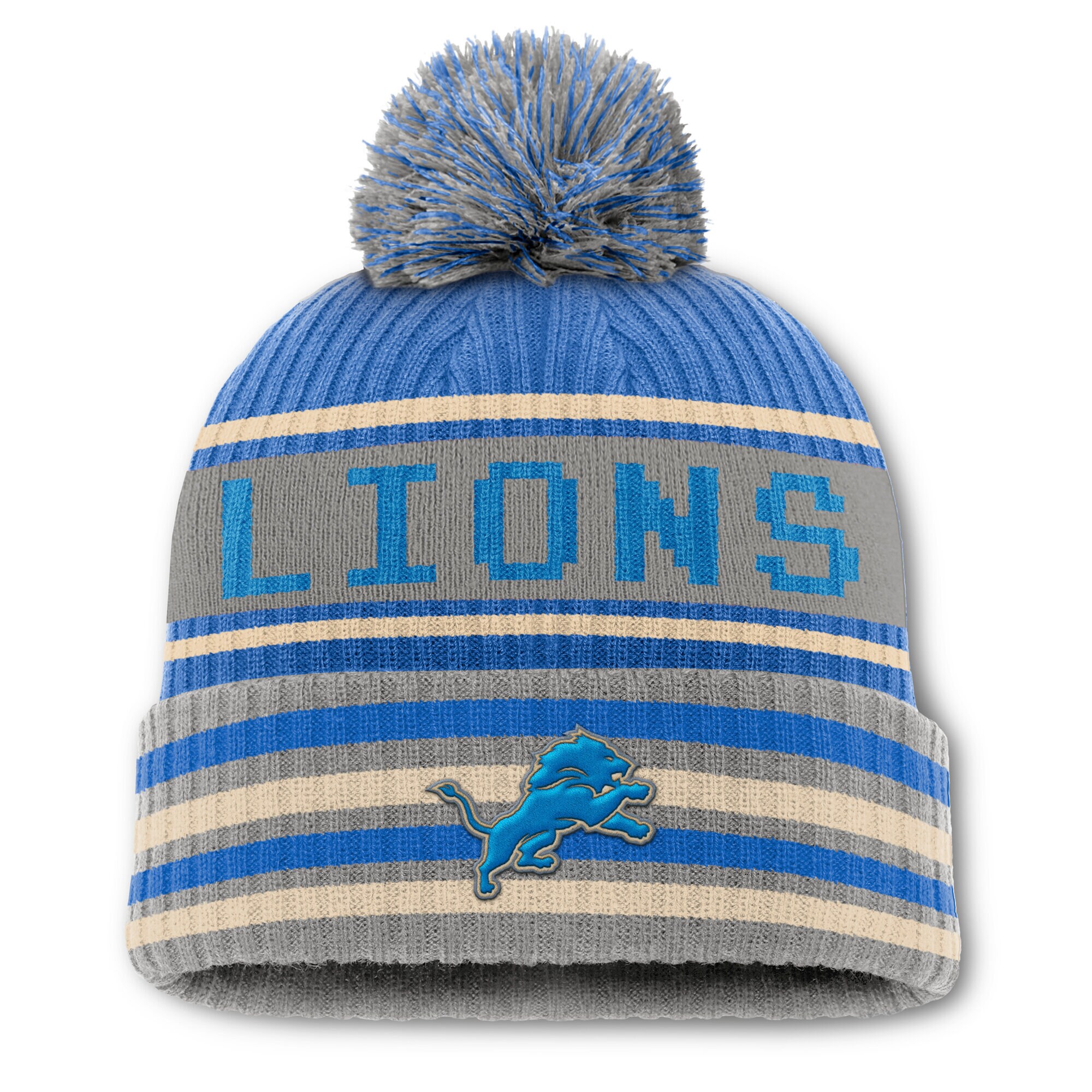 mens fanatics bluegray detroit lions blindside cuffed knit hat with pom | Lions Shop | Detroit Lions NFL Jerseys & Caps Collection