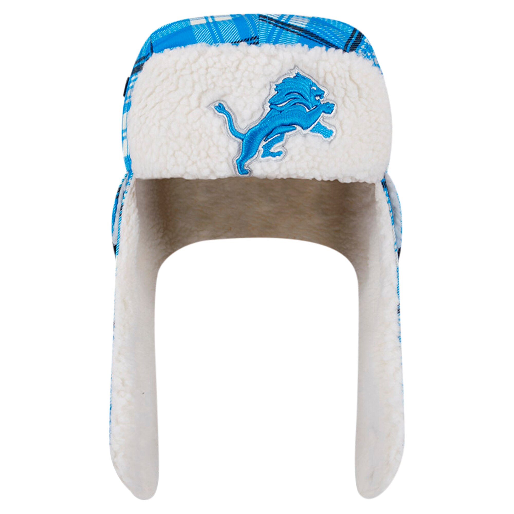 new era blue detroit lions sideline plaid sherpa trapper hat | Lions Shop | Detroit Lions NFL Jerseys & Caps Collection