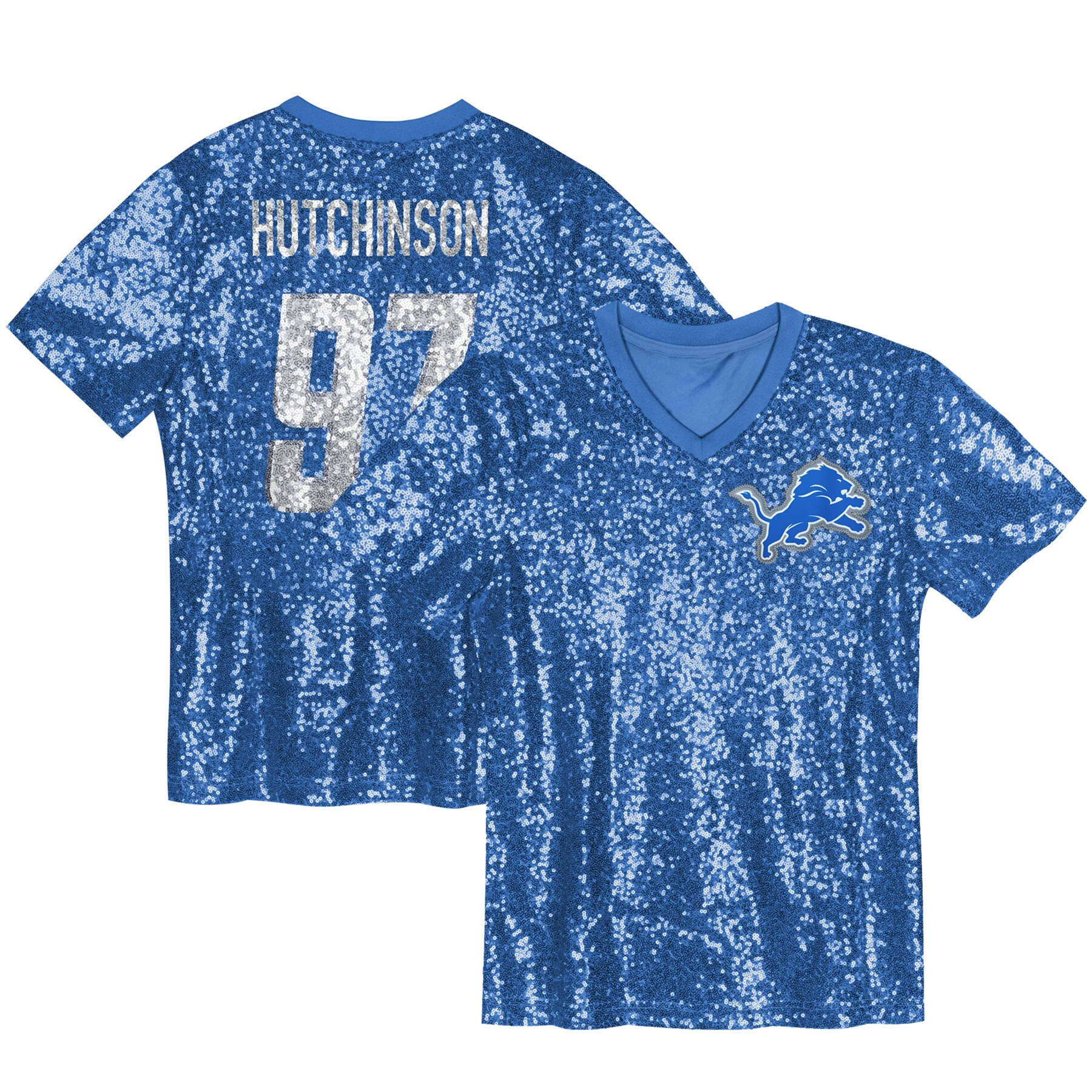 womens aidan hutchinson blue detroit lions player name  number v-neck fashion jersey | Lions Shop | Detroit Lions NFL Jerseys & Caps Collection